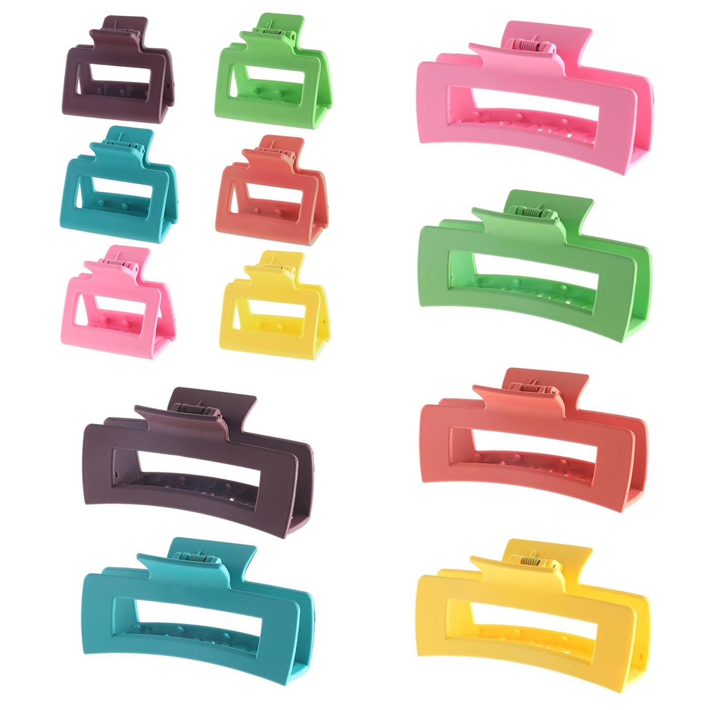 12Pack Colorful Trendy Square Hair Clips, Big and Small Neutral Rectangle Claw Clips, Non-slip Matte Large Hair Clips for Women, Hair Clasps Accessories Red Green Yellow