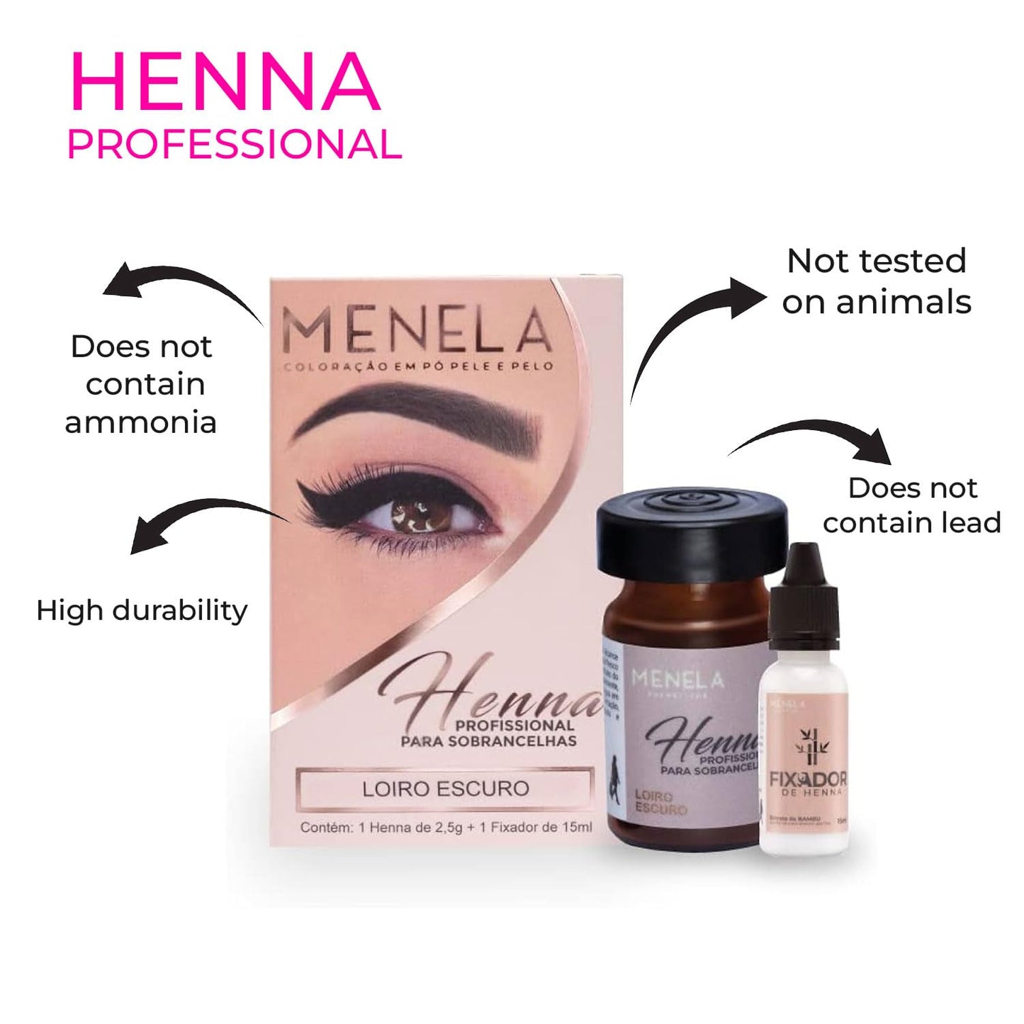 MENELA Eyebrow Henna Tint - Light Brown Brow Dye with Bamboo Extract for Fuller, Defined Brows - 2.5g Henna & 15ml Fixer - Easy-to-Use Eyebrow Tinting Kit