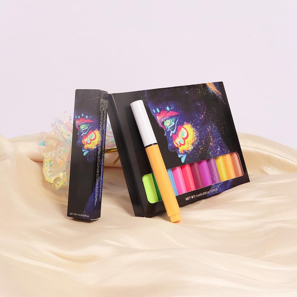 evpct Colorful UV Neon Liquid Eyeliner Pencil Pen, Rainbow Halloween Matte Colored Eyeliners Pencil Glow in Dark, Waterproof Long Lasting Highpigmented Delineador de ojos líquido de neón 11# orange