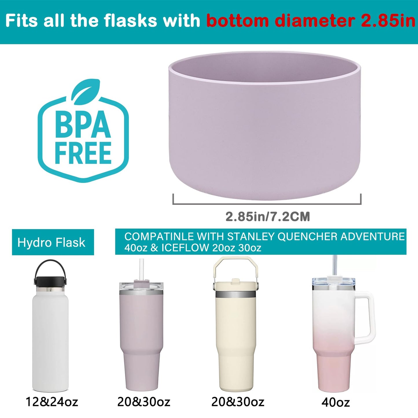 HEYSKAY 2pcs Protective Flask Silicone Boot Base for Stanley Quencher Adventure 40oz & Stanley IceFlow 20oz 30oz Tumbler, and Compatible with 12-24oz Hydro Sport Water Bottles,Yeti and More