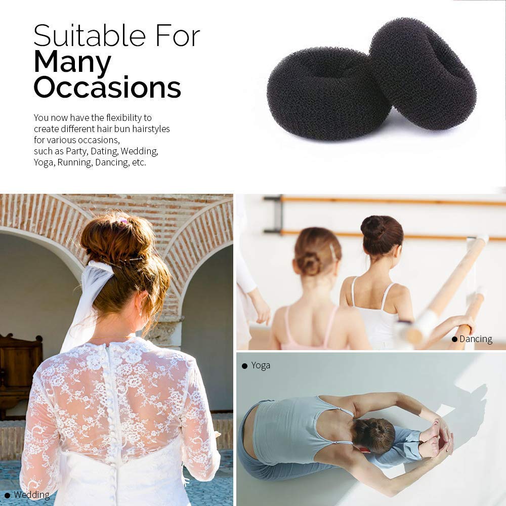 Hair Donut Bun Maker Blonde, Ring Style Bun, 2PCS Chignon Hair Increase Doughnut Shaper for Thick and Long Hair (X-Large, 4.5 Inch/Black)