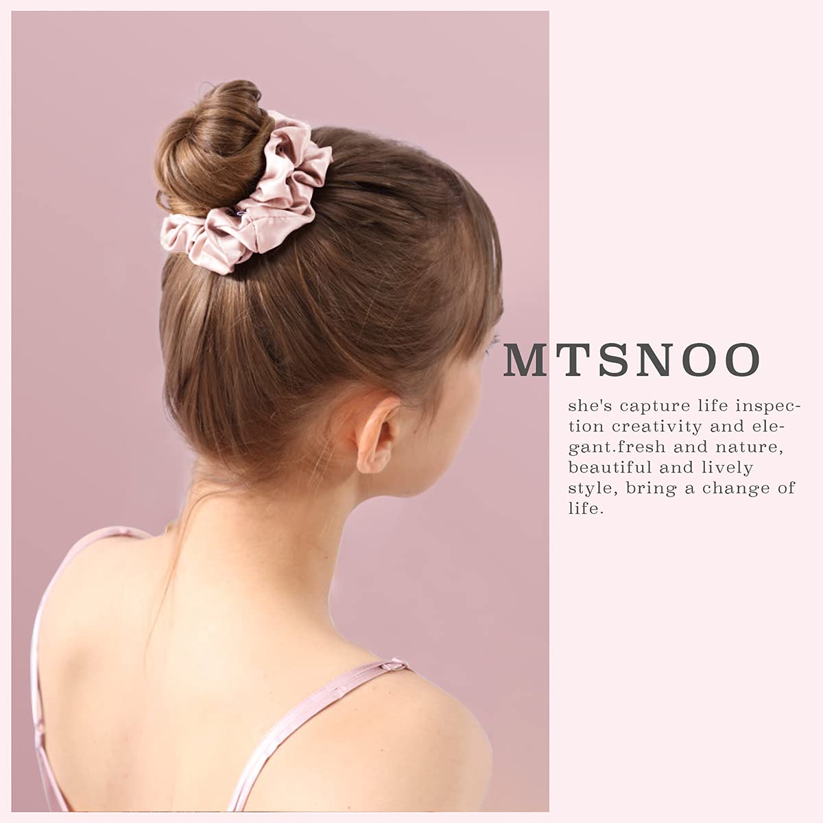 MTSNOO Silk Scrunchies, 4 Pack 100% Pure 22 Momme Mulberry Silk Scrunchies for Curly Hair, Hair Sleep Ties Ropes Scrunchies Set for Women Girls, Champagne