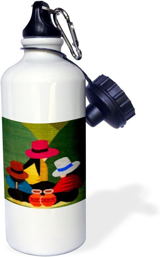 3dRose "Ecuador, Otavalo, Textiles by Peguche weavers SA07 KWI0106 Kymri Wilt" Sports Water Bottle, 21 oz, White