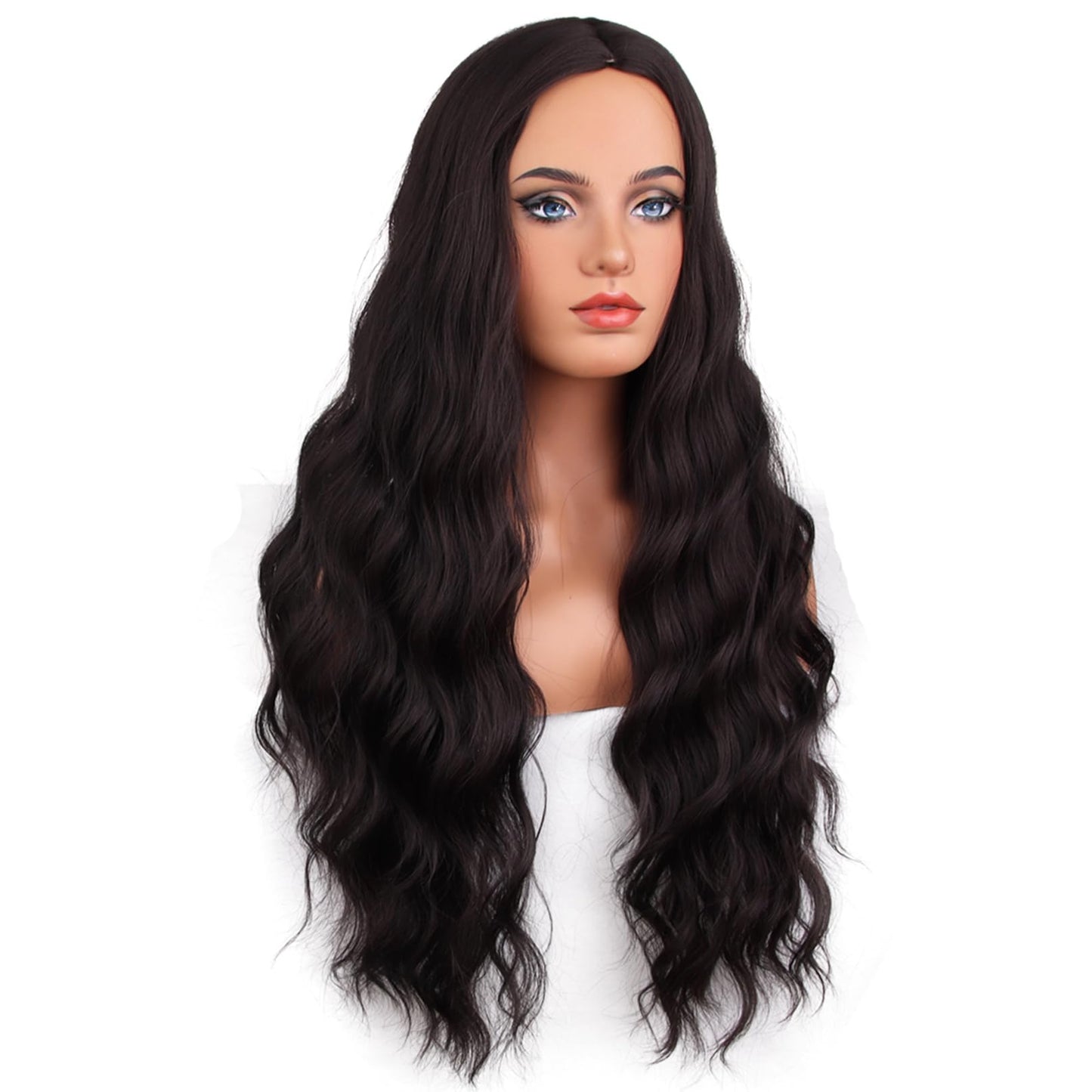 BERON Brown Wigs for Women Long Curly Wavy Hair Wig for Girls Dark Brown Color Middle Part Heat Resistant Synthetic Hair Wigs for Daily Used