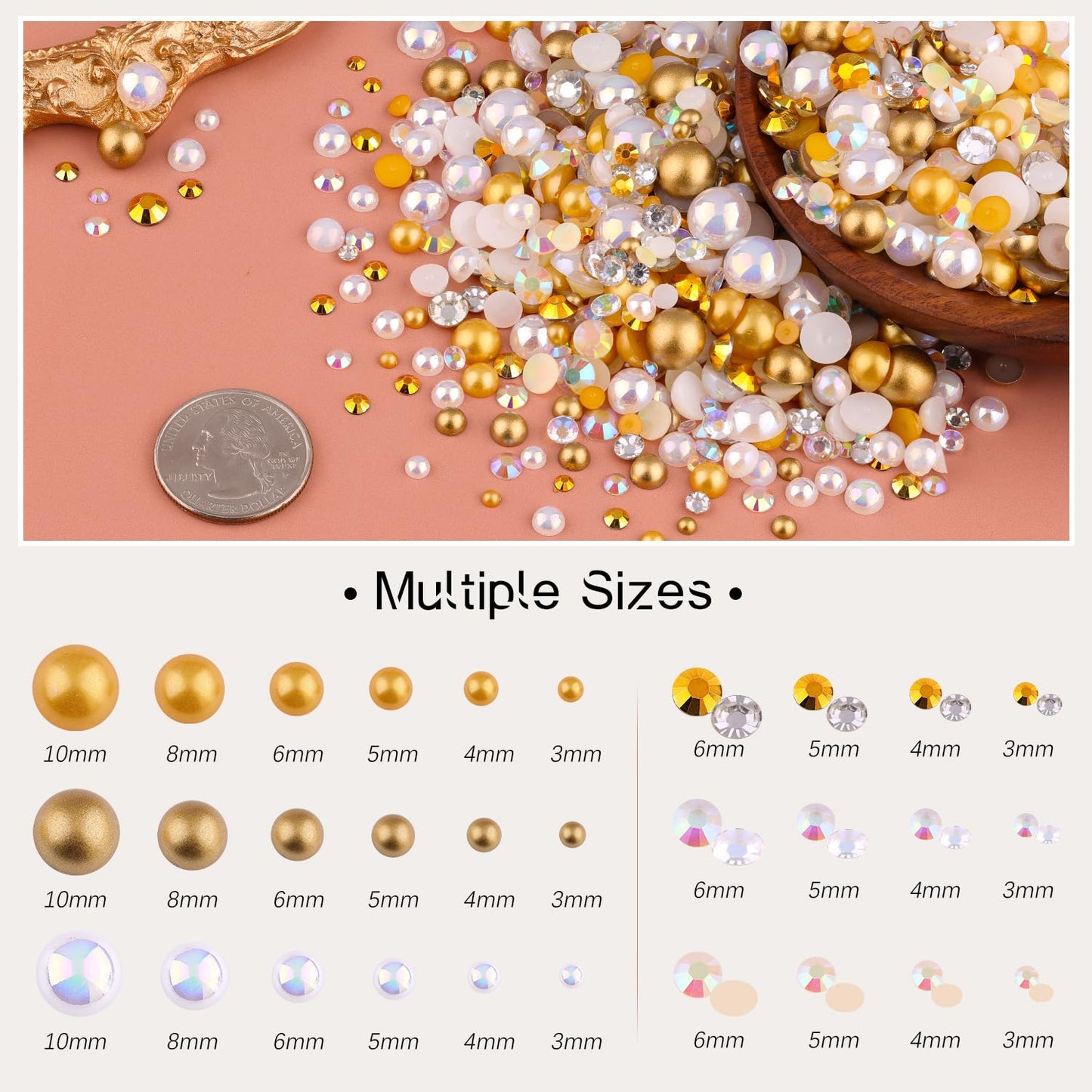 80g Flatback Pearls and Rhinestones for Crafting, White Brown 3-10mm Resin Rhinestones and Half Pearls for Bedazzling, Nail Art and Dec with 3pcs 10ml B7000 Jewelry Glue, Tweezer and Pickup Pencil