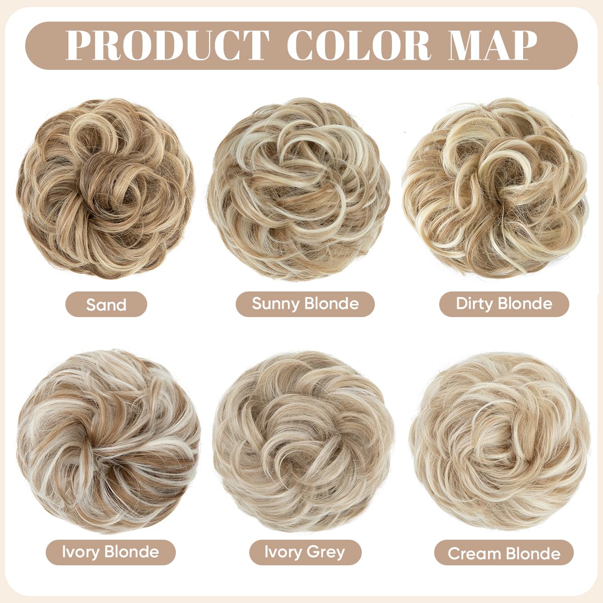 SARLA 2PCS Messy Hair Bun Hair Pieces Wavy Curly Synthetic Updo Fake Scrunchies Ponytail Extension for Women Cream Blonde