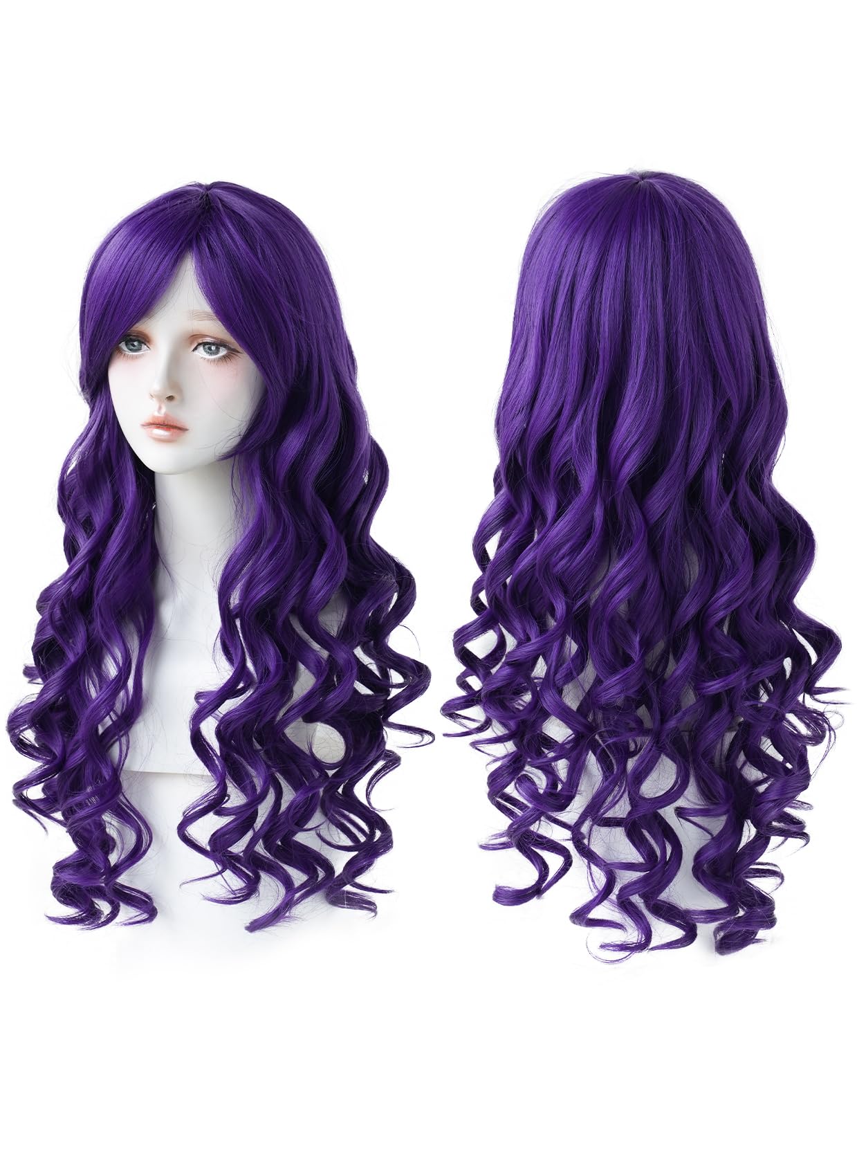 7JHH WIGS Long Wavy Costume Wigs Cosplay Mermaid Dark Purple Wig for Women Halloween Party Used High Temperature Heat Resistant Fiber Natural Hairline Cos Wig