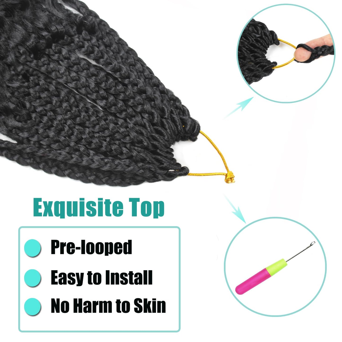 9 Pack Boho Braids Crochet Hair - 24 Inch Pre-looped Goddess Box Braids Crochet Hair Bohemian Crochet Boho Box Braids Crochet Braids With Curly Ends Synthetic Crochet Hair for Women（24 Inch,1B)