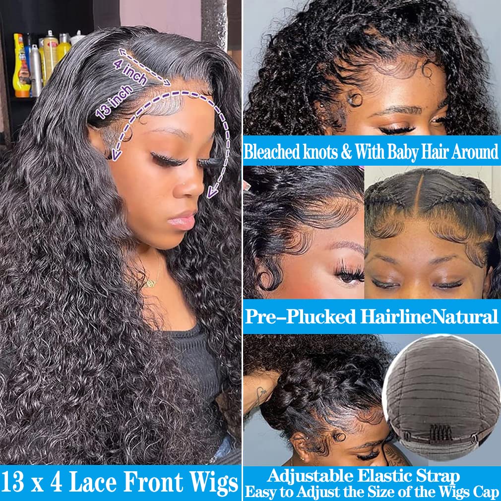 180% Density Deep Wave Lace Front Wig Human Hair 13X4 HD Transparent Lace Front Wigs For Women Human Hair Glueless Wigs Human Hair Pre Plucked Natural Brazilian Human Hair Wigs With Baby Hair 22 inch