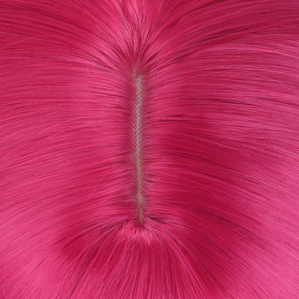 WTHCOS Hot Pink Wig Short Curly Wavy Wig with Bangs Rose Red Wig for Women Magenta Wig Neon Pink Wig Synthetic Wigs for Cosplay Costume Party with Wig Cap