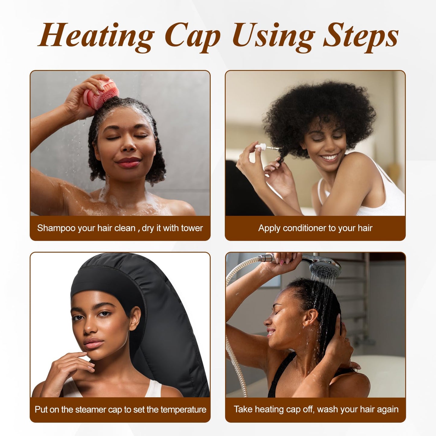 Heated Cap for Deep Conditioning: Upgraded Extra Large 10-Level Fast Heating 3 Time Settings Hair Steamer Cap for Natural Black Hair Portable Thermal Steam Cap for Home Hair Treatment - Black