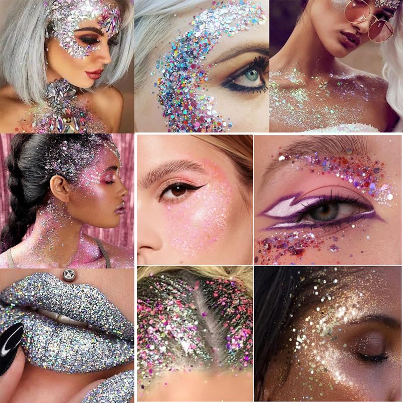 2 Color Face and Body Glitter Stick, Singer Concert Music Rave Face Body Sequins Glitter Stick for Women Face/Body/Hair/Eyes/Lip Glitter Makeup. (Gold &Blue)