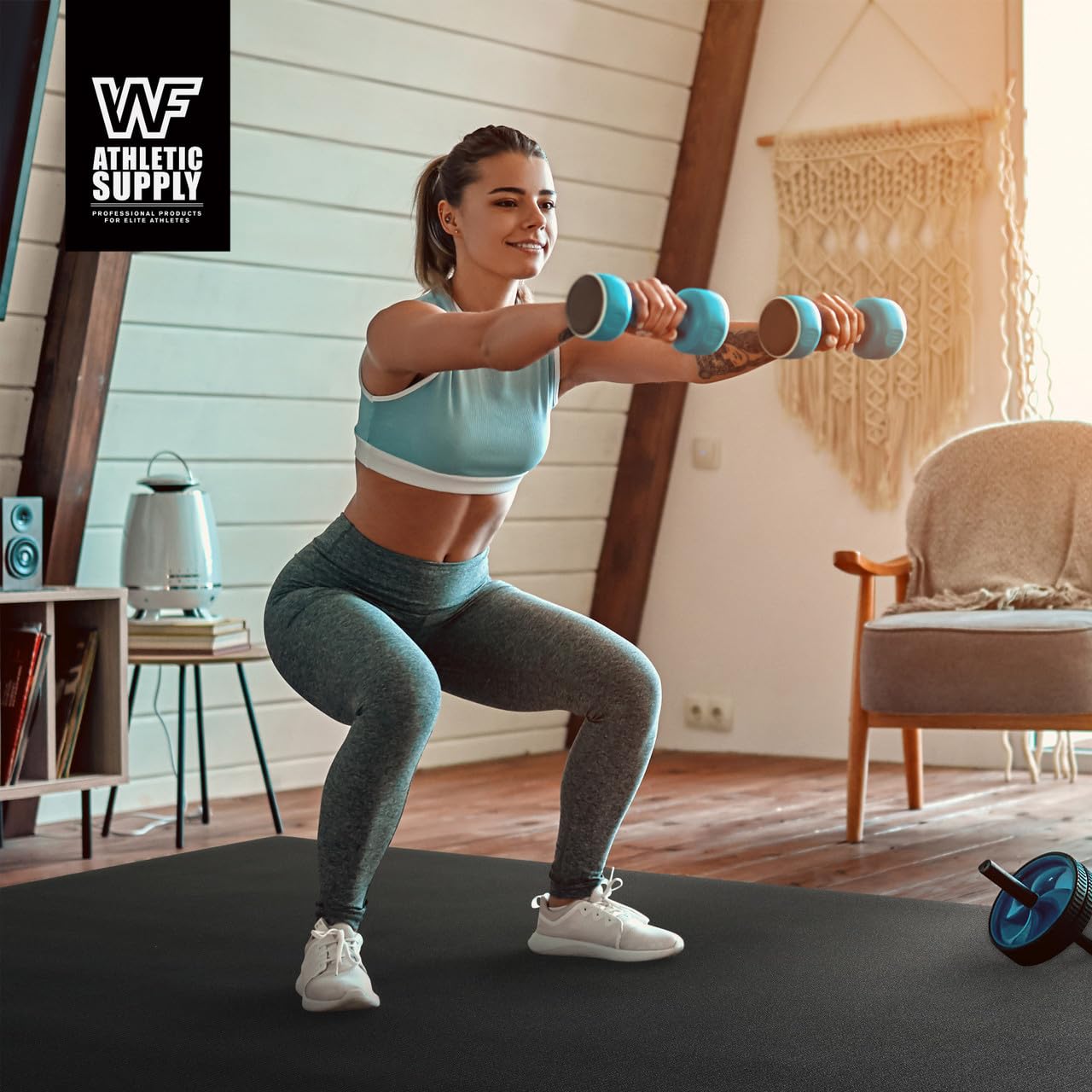 WF Athletic Supply Premium Large Exercise Floor Mats, 6' X 4' X 7 MM, Workout Mats for Home Gym Thick, Heavy-Duty Floor Mat for Gym, Cardio, Weightlifting, Exercise Equipment, Shoe-Friendly, Black