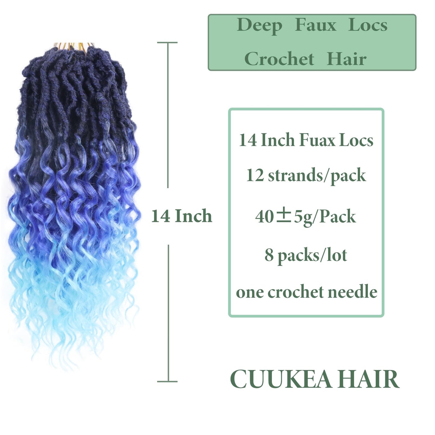 Faux Locs Crochet Hair 14 Inch With Curly Ends Goddess Locs Crochet Hair Soft Locs Crochet Braids Pre Looped Deep Wave Crochet Hair for Black Women Hair Extensions(Black mixed blue)