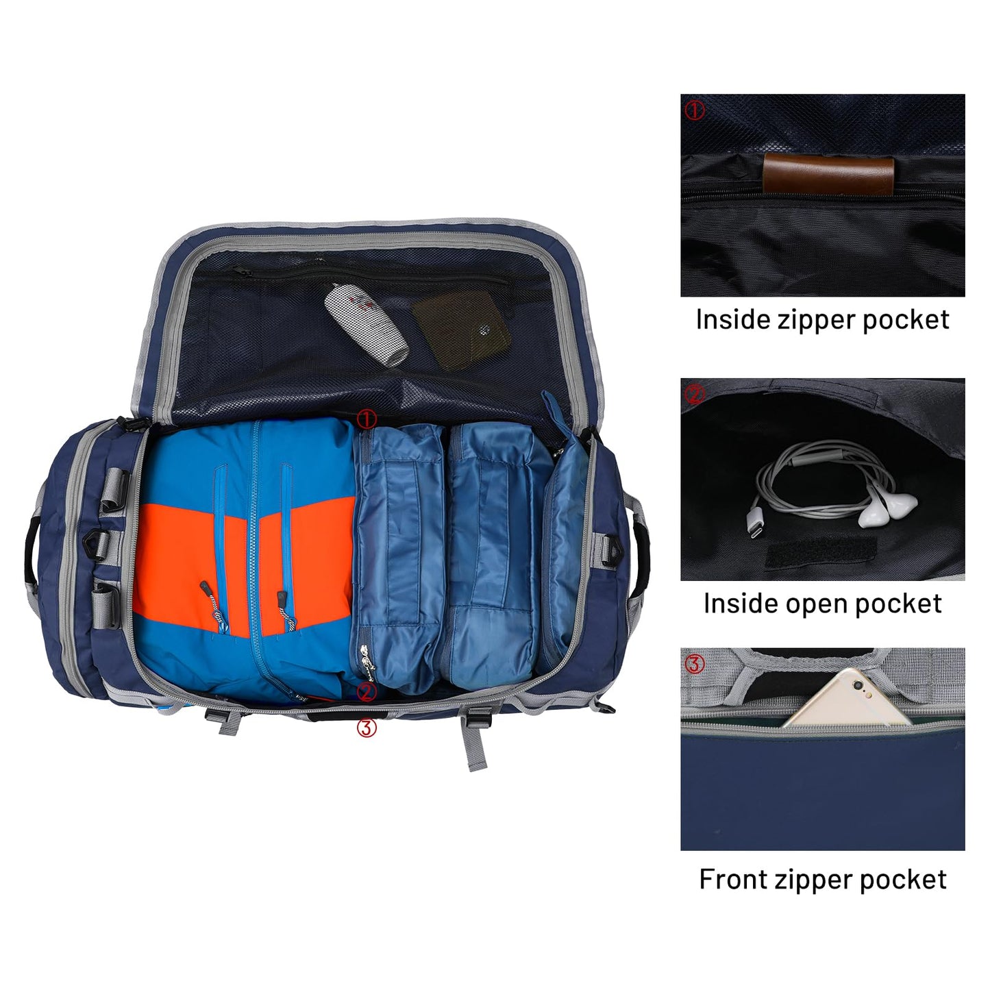 MIER Large Duffel Backpack Sports Gym Bag with Shoe Compartment, Heavy Duty and Water Resistant, Navy Blue, 45L