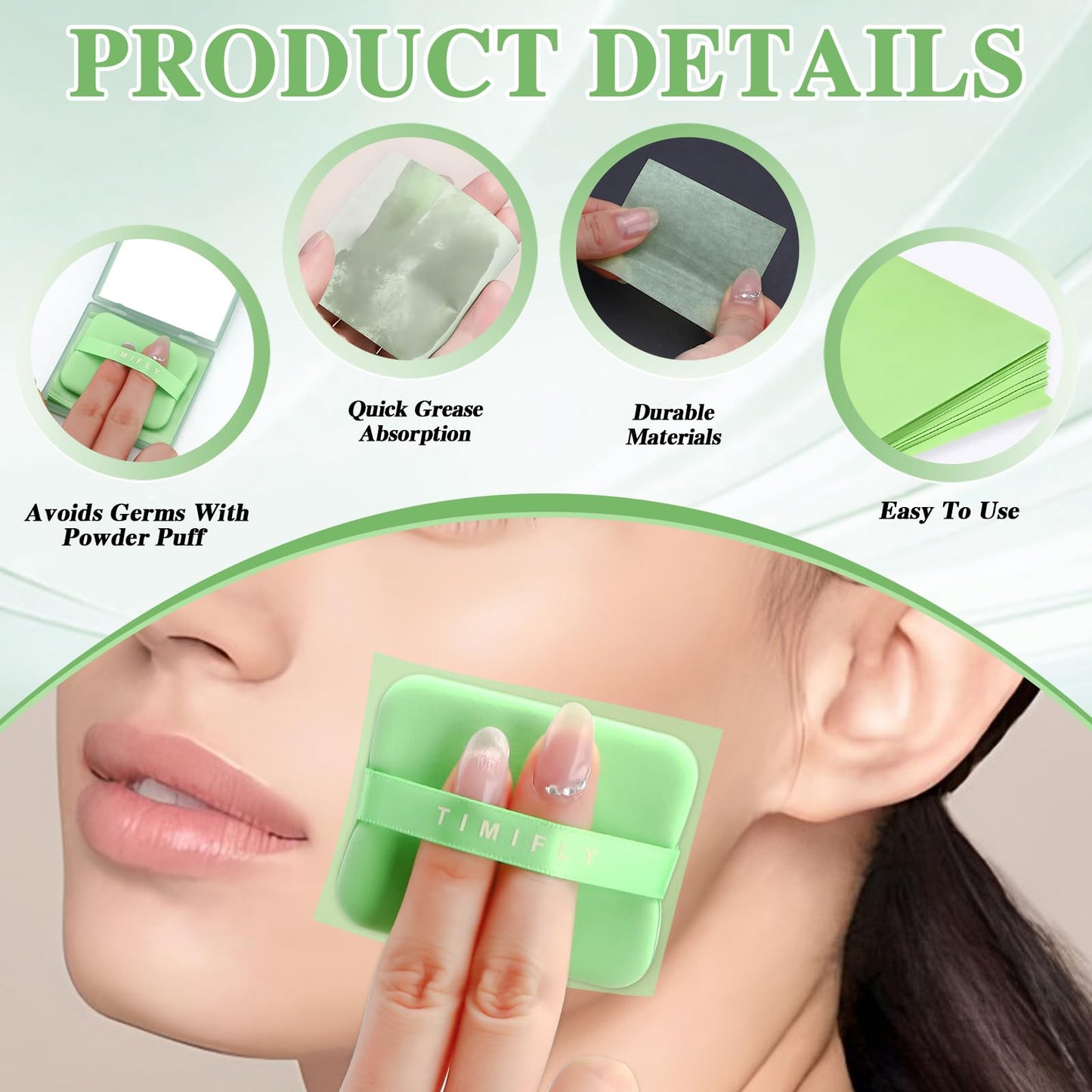 1000 pieces Skin-friendly, non-irritating, gentle blotting paper, Lightweight and breathable blotting paper (Green Tea)