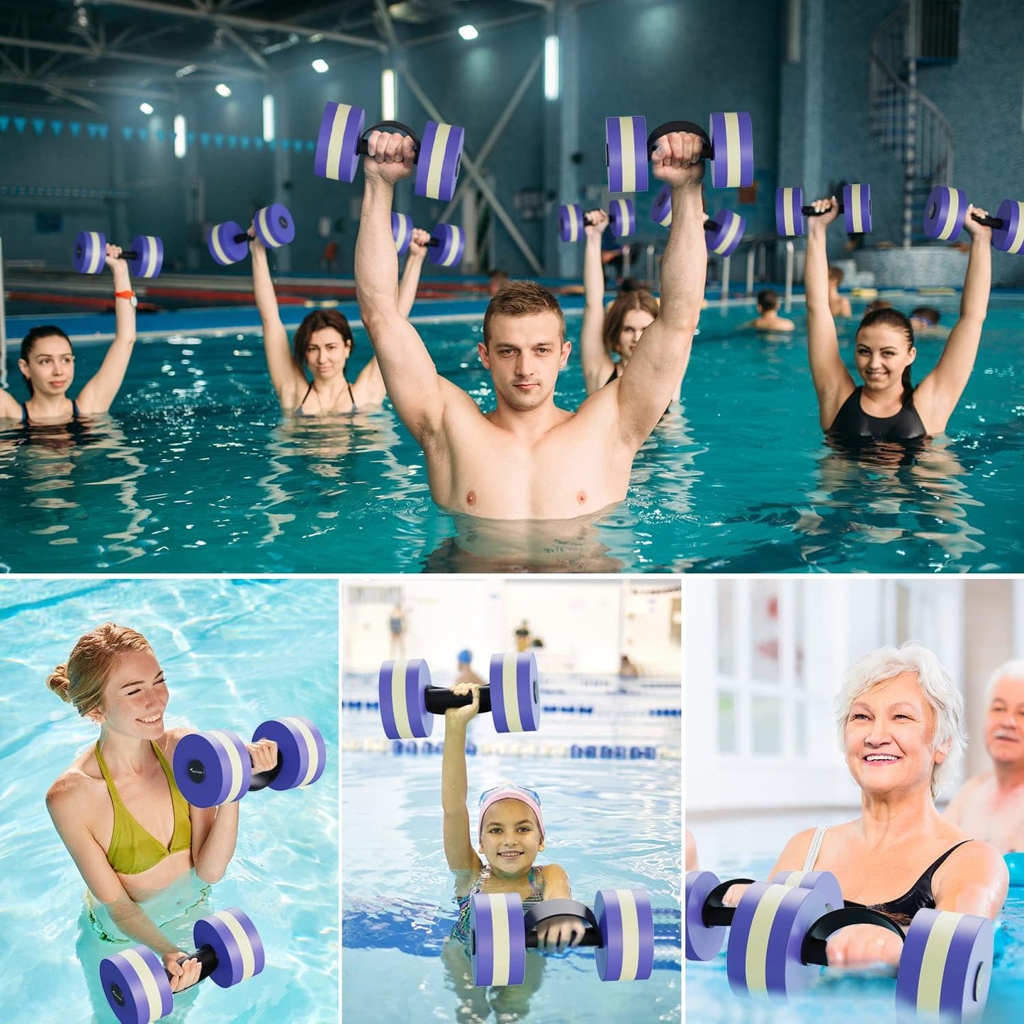 Water Weights Aquatic Exercise Equipment: Sportneer Lightweight Aqua Dumbbell 1 Pair EVA Foam Pool Weights for Water Fitness Equipment With Easy Handle Strip for Water Aerobics Weight Loss
