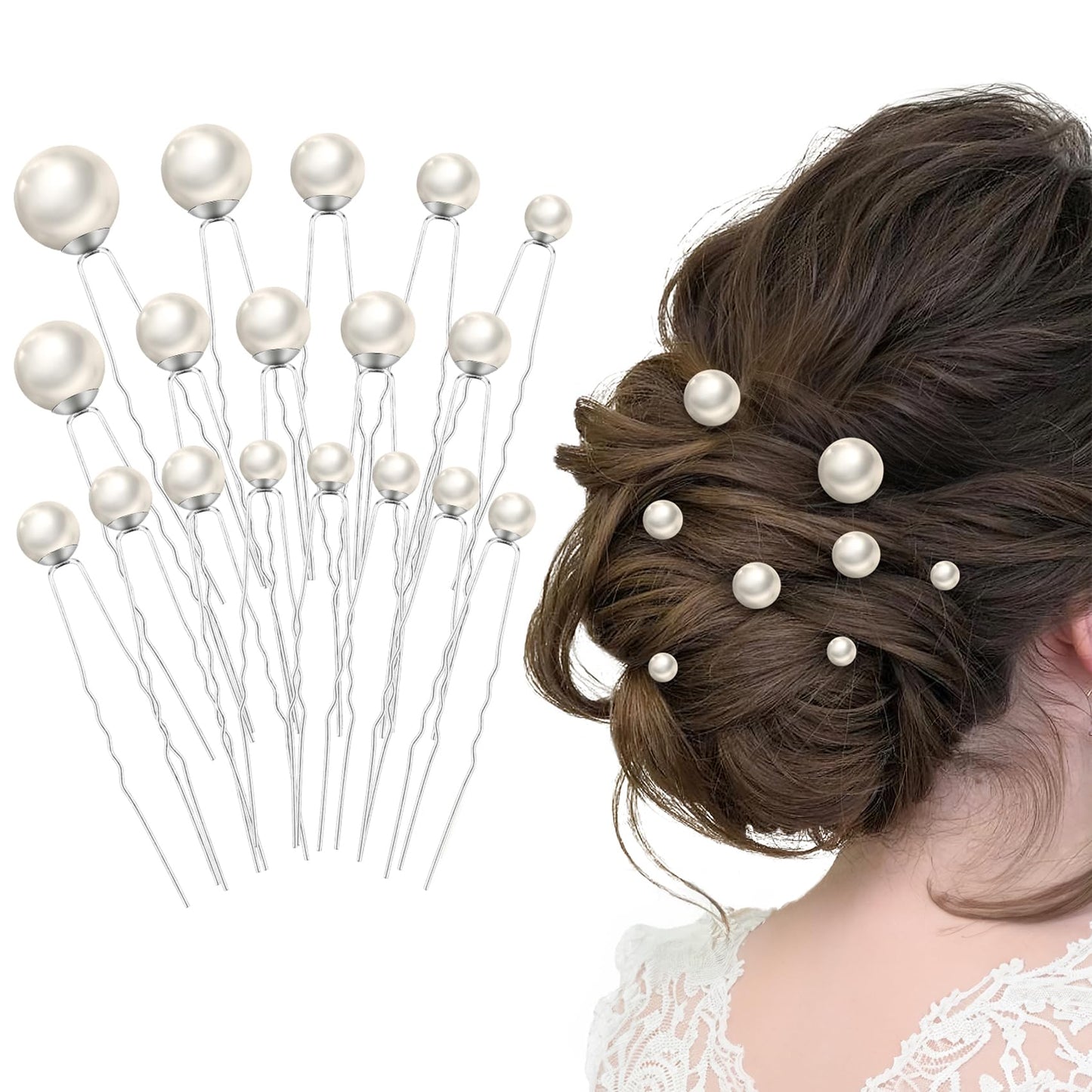 18Pcs Pearl and Rhinestone Hair Accessories for Wedding, Bridal Styling - U Shaped Bobby Pins, Hair Pins for Bride and Girls (Silver)