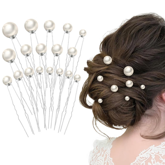 18Pcs Pearl and Rhinestone Hair Accessories for Wedding, Bridal Styling - U Shaped Bobby Pins, Hair Pins for Bride and Girls (Silver)