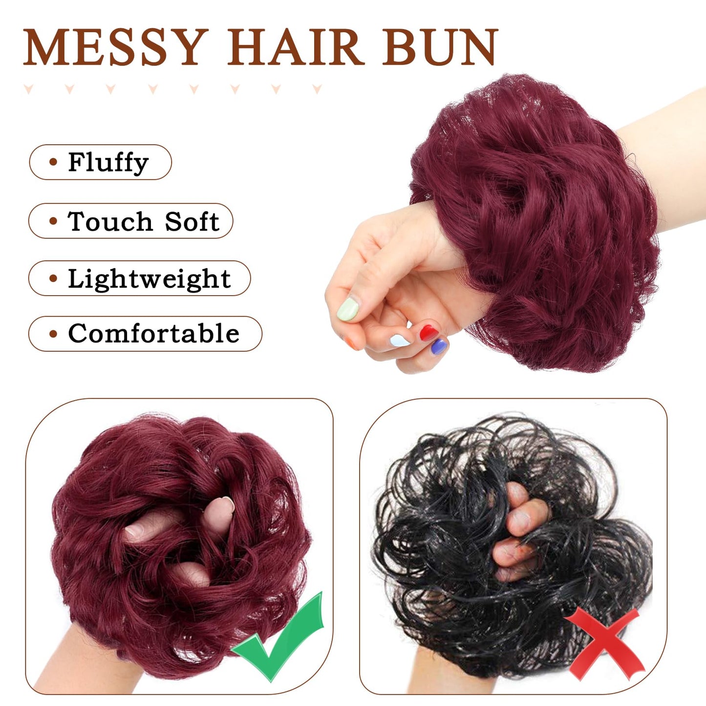 MORICA 1PCS Messy Hair Bun Hair Scrunchies Extension Curly Wavy Messy Bun Hair Synthetic Chignon Hairpieces for Women(BUG#)