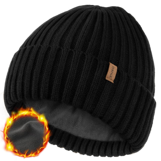 FURTALK Beanie Men Women Warm Winter Hats Acrylic Knit Cuffed Beanie Daily Beanie Hat Unisex Plain Skull Cap Black