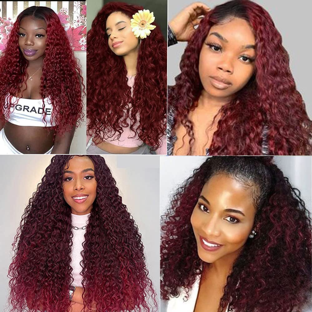 1b99j Bundles Human Hair Burgundy Kinky Curly Bundles Brazilian Two Tone Ombre Burgundy 12 Inch Black and Wine Red Hair Weave for Black Women 1b99j Kinky Curly Bundles Soft Real Hair