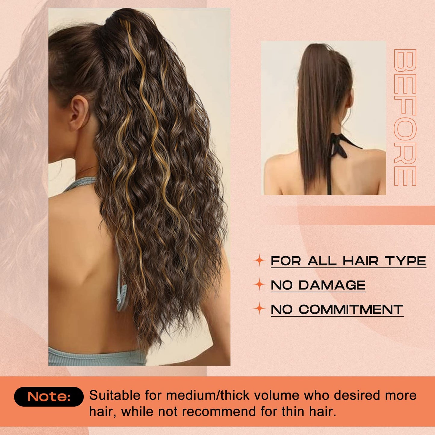 SEIKEA 18" Ponytail Extension Claw, PT002 Tia Long Multi Layered Hair FluffyThick Wavy Curly Clip in Hair Extensions Ponytail Natural Soft Synthetic Hairpiece for Women Burgundy