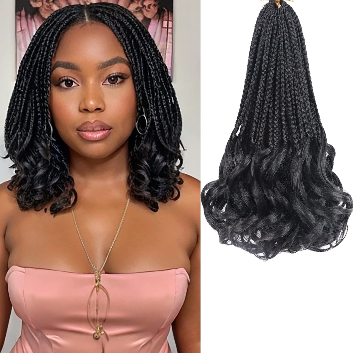 Crochet Hair for Women 10 Inch Crochet Braids Box Braids Crochet Hair French Curl Braiding Hair Pre Looped Crochet Hair Short French Curl Crochet Braids with Curly Ends Hair Extensions Braids (1B)