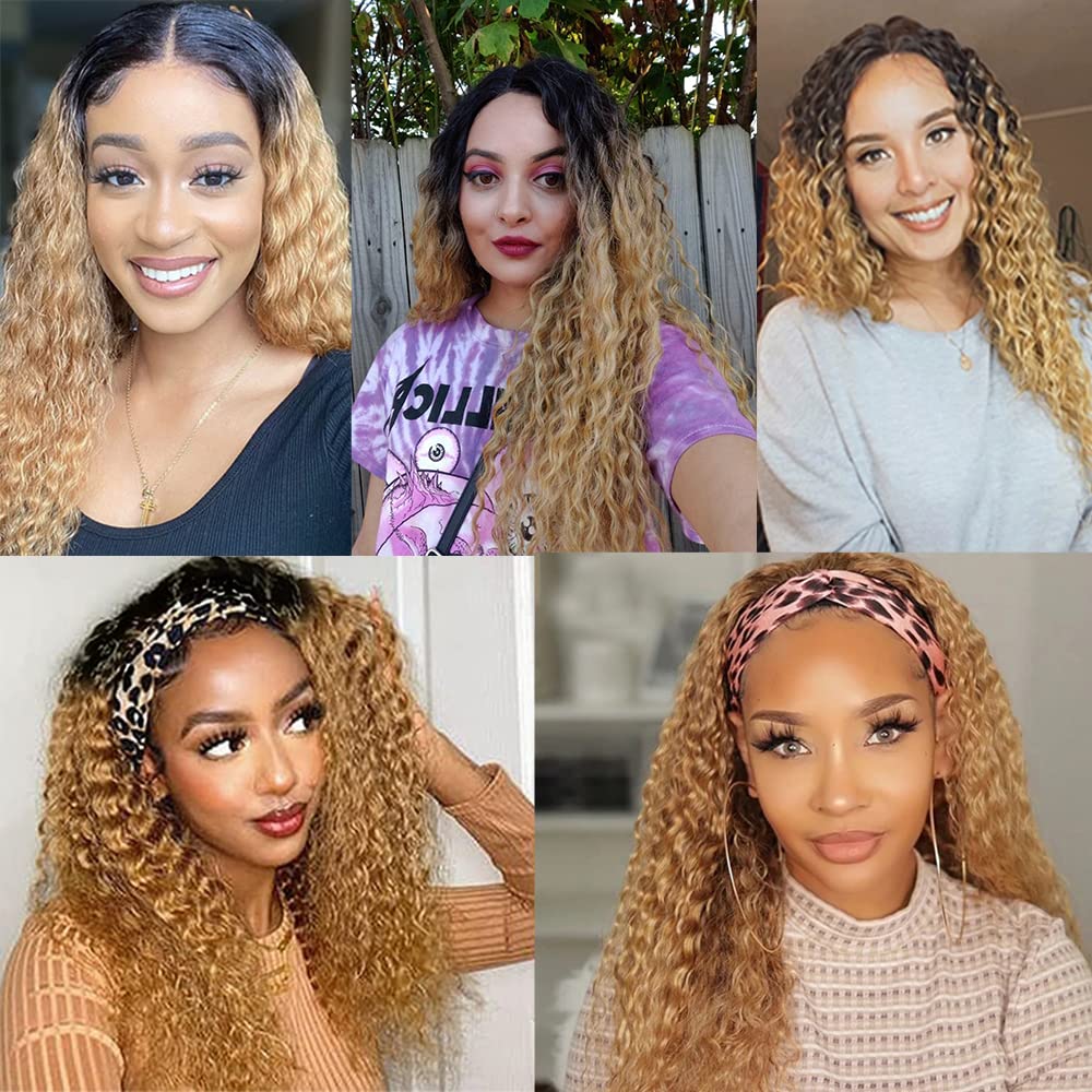 1B27 Ombre Deep Wave Human Hair Bundles Honey Blonde Deep Wave Hair 3 Bundle 24 26 28 Inch Unprocessed Virgin Hair Bundle Brazilian Remy Hair Weave Double Weft Hair Extensions