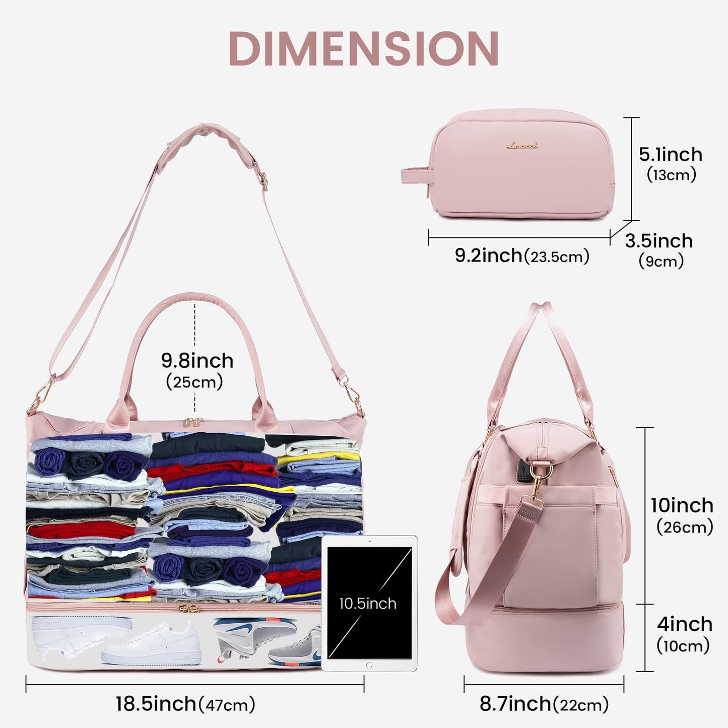 Gym Bag LOVEVOOK Travel Duffel Bag with USB Charging Port,Weekender Bags for Women with Shoe Compartment,Carry on Overnight Bag with Toiletry Bag,Hospital Bags for Labor and Deliver