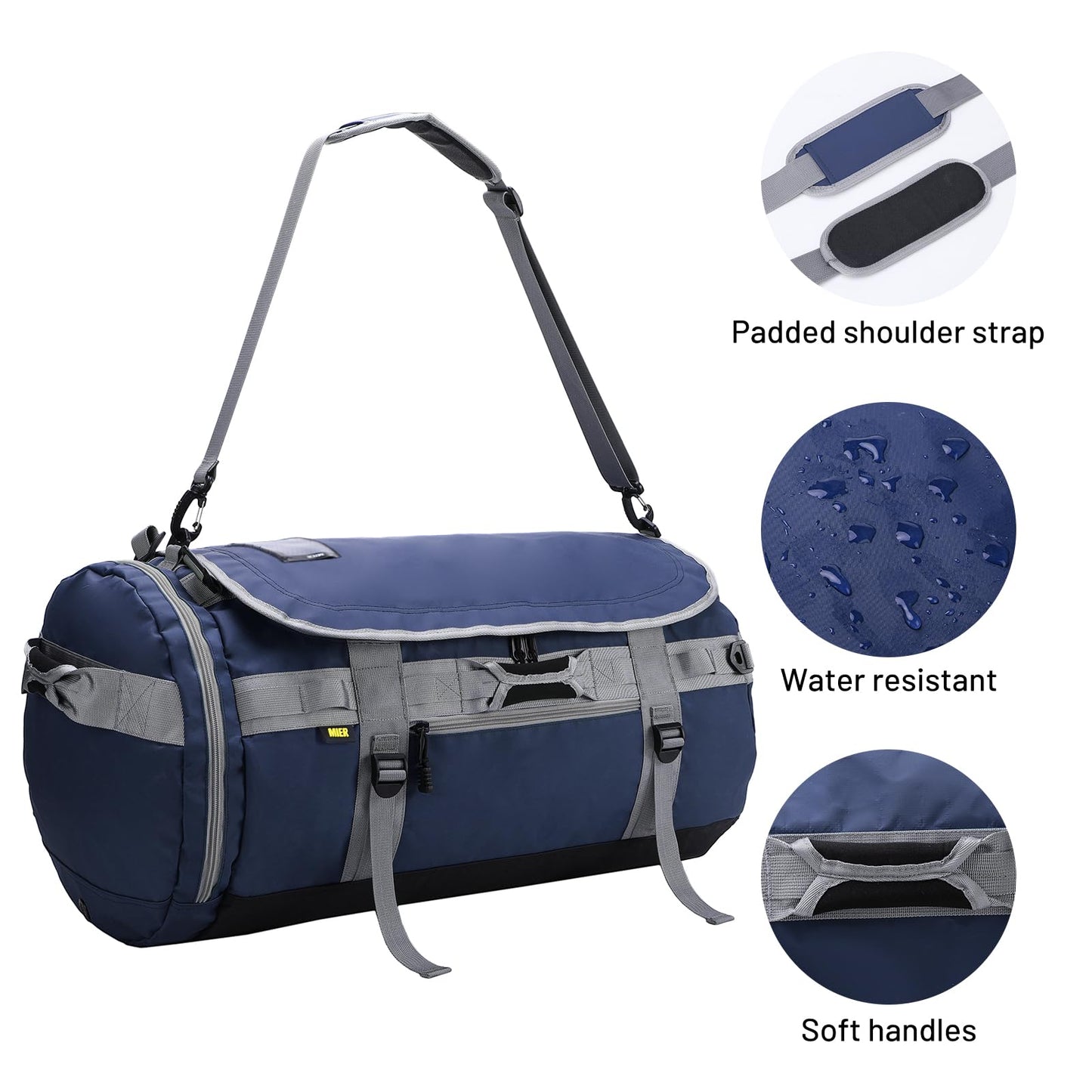 MIER Large Duffel Backpack Sports Gym Bag with Shoe Compartment, Heavy Duty and Water Resistant, Navy Blue, 45L