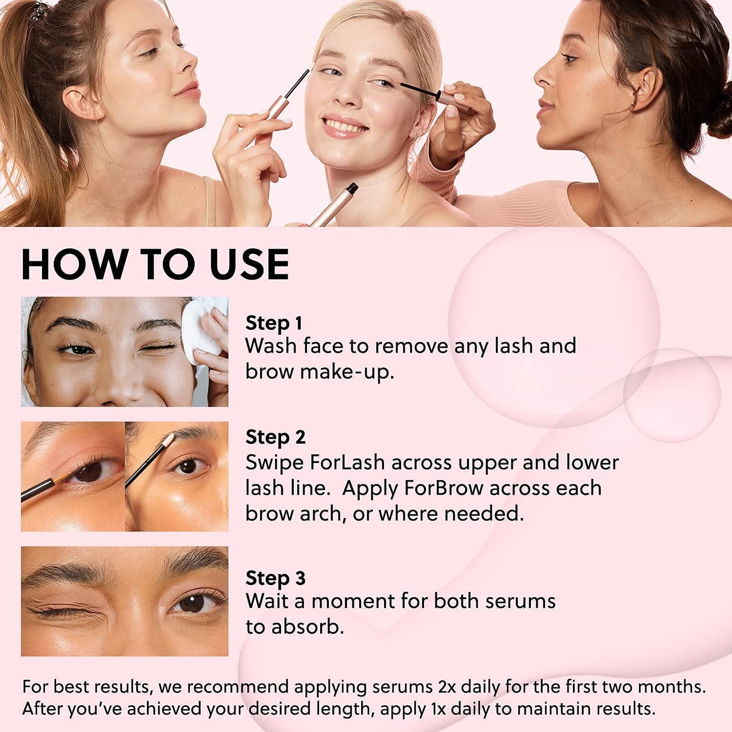 Lash & Brow Growth Bundle – Hormone-Free Enhancer for Longer Lashes & Fuller Brows – Vegan, Natural & Gentle Serum Duo for 24/7 Nourishment & Strengthening [2x 0.10 fl. oz / 3ml]