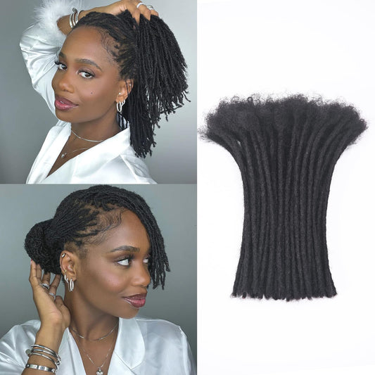 4 inch 0.4cm Thickness Loc Extensions Human Hair 100 Strands Dreadlock Extensions Human Hair For Women Men 100% Full Handmade Permanent Loc Extensions Can Be Dyed And Bleached Curled (Natual Black)