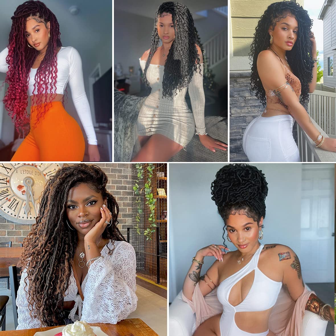 Beverlee 24 Inch Goddess Locs Crochet Hair 8 Pcak Boho Faux Locs Boho Goddess Locs Crochet Locs Pre Looped Soft Hippie Locs Synthetic Bohemian Curly Crochet Locs Hair for Black Women 1B/30/27#