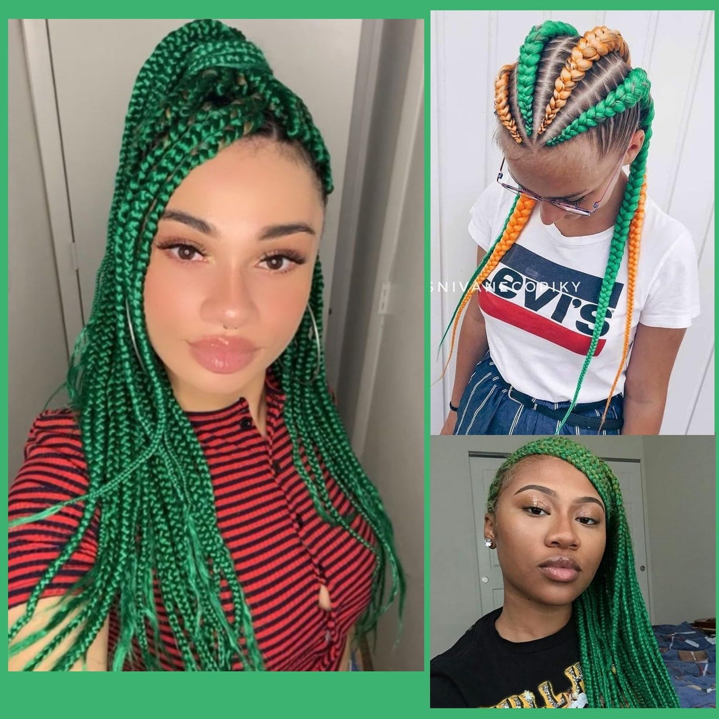 Green Braiding Hair Pre Strethched Silky Braid Hair Extensions, 100% Synthetic Itch Free Hair for Braiding Crochet Twist Hair Braid Extensions Yaki Texture(28''-3packs, green)