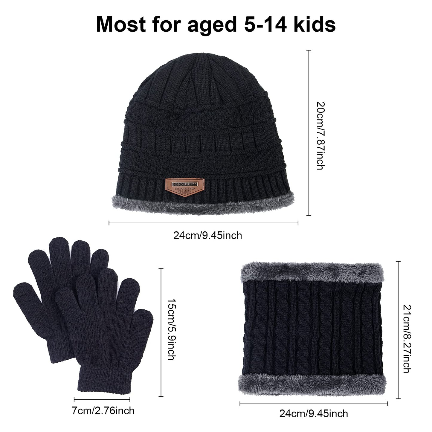 3 Pcs Boys Girls Winter Beanie Hat Scarf Gloves Set Thick Knitted Warm Toddler Winter Hat Mittens Neck Warmer for Kids