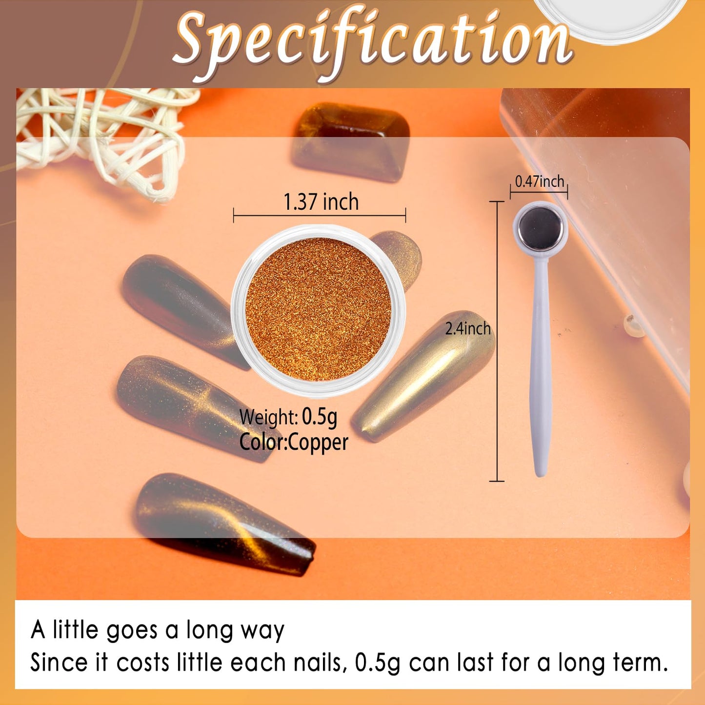 Laza Cat Eye Chrome Nail Powder Magnetic Powder 3D Cat Eye Effect Mirror Effect Pigment Dust Magic Galaxy Holographic Effect Glitter with Magnetic Stick for Velvet Nail Art - Copper