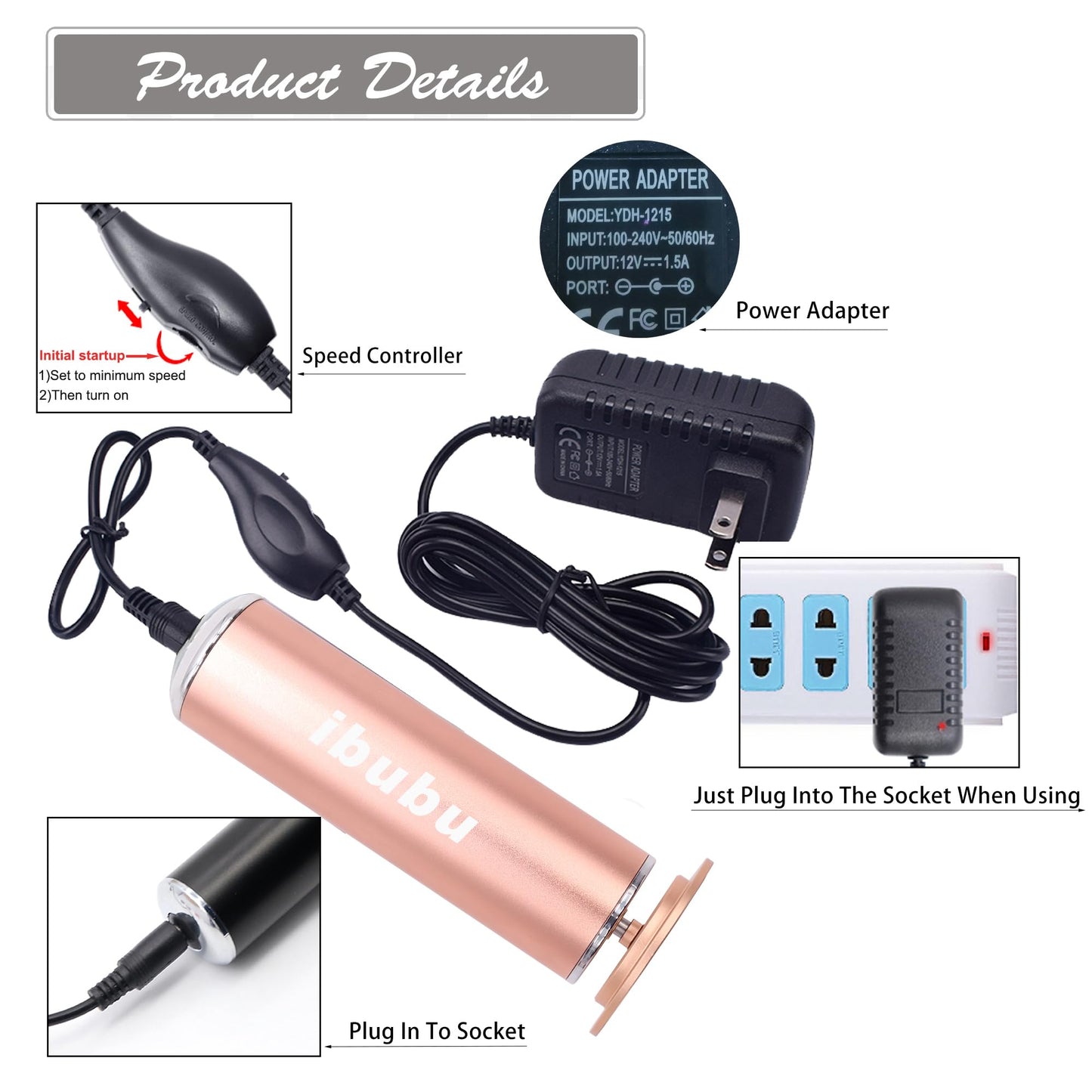 ibubu Electric Feet Callus Remover Gold Professional Powerful Foot File Pedicure Grinder Sanders with 60PCS Replacement Sandpaper Discs Heel Scraper for Dead Dry Crack Skin Calluses Speed Adjustable