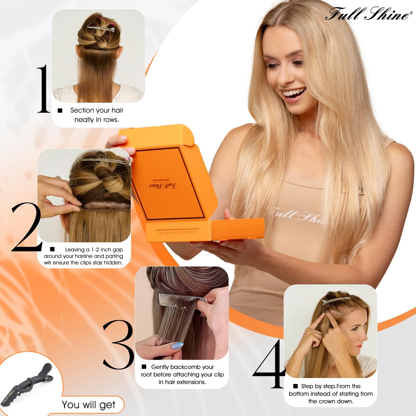 Full Shine Clip in Hair Extensions Real Human Hair Black Thick Human Hair Clip in Extensions Black Clip in Hair Extensions Black Women Full Head Extra Volume 16 Inch 7 Pcs 135 G