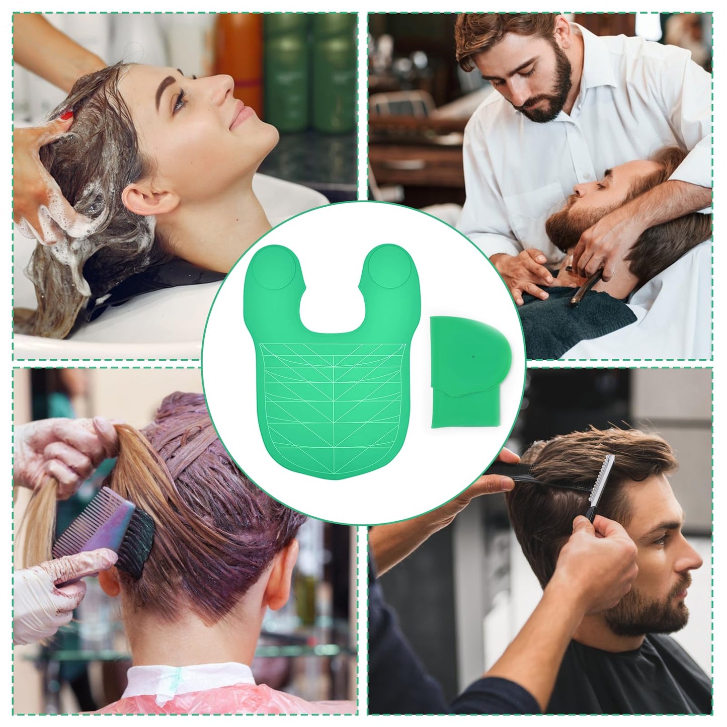 Hair Cutting Cape Collar for Salon, Large Waterproof Silicone Dye Collar, Barber Hair Cutting Mat with Weighted Rubber Neck Wrap, Green