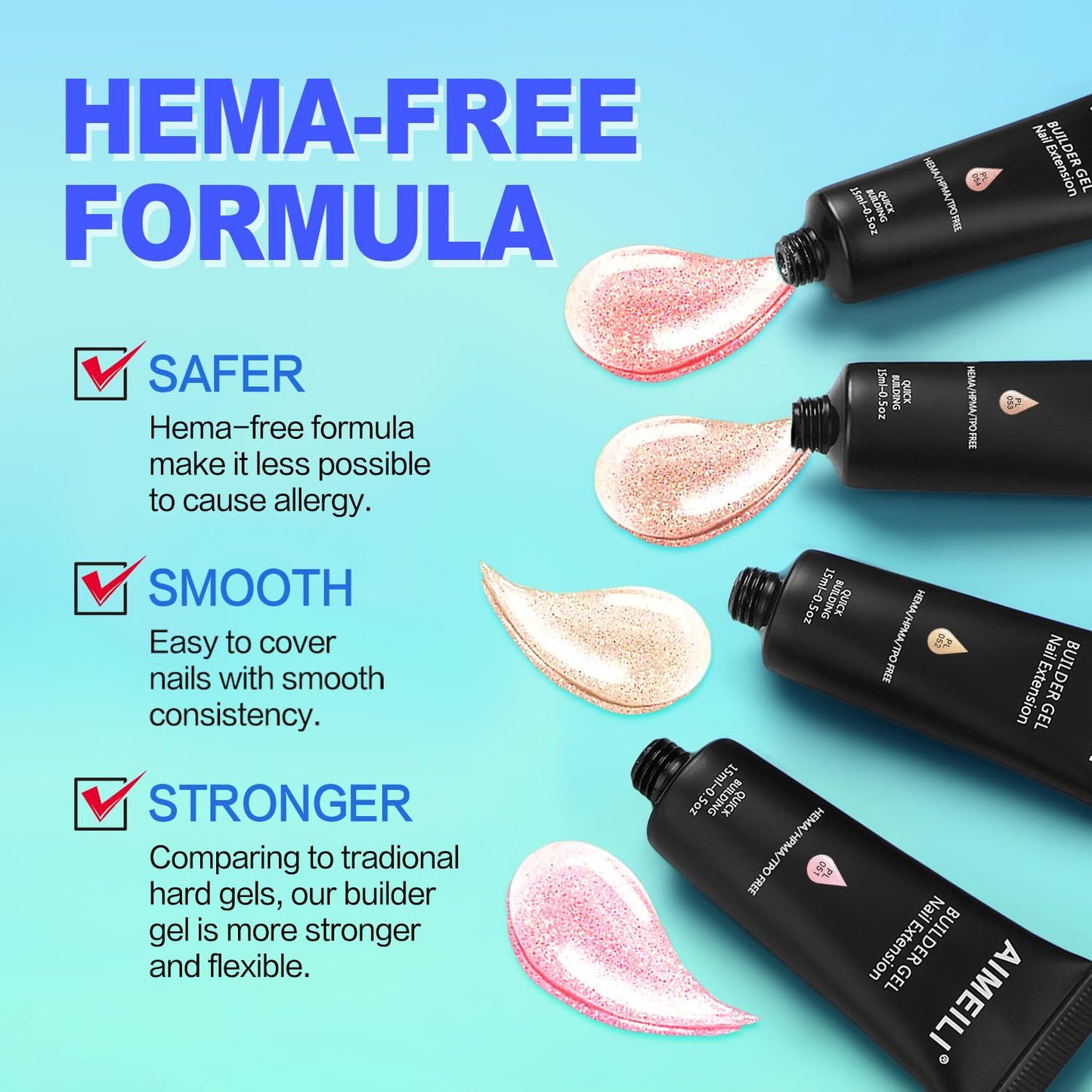 AIMEILI Poly Nail Extension Gel Milky Pink Glitter Builder Nail Gel Hema Free Poly Nail Enhancement Nail Art Design DIY Salon Nail At Home Gift for Women Nail Gel - 050