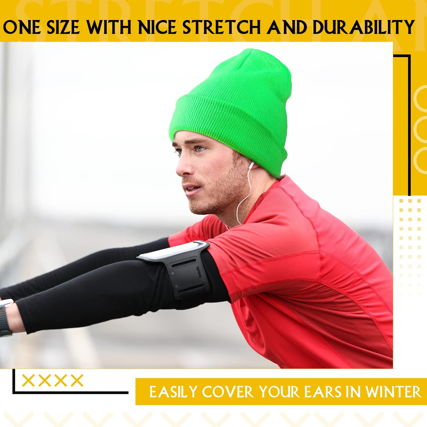Neon Beanie Hat Slouchy Beanie Cap Unisex Knitted Winter Hat Ski Plain Beanie Cap for Men and Women (4 Pieces)