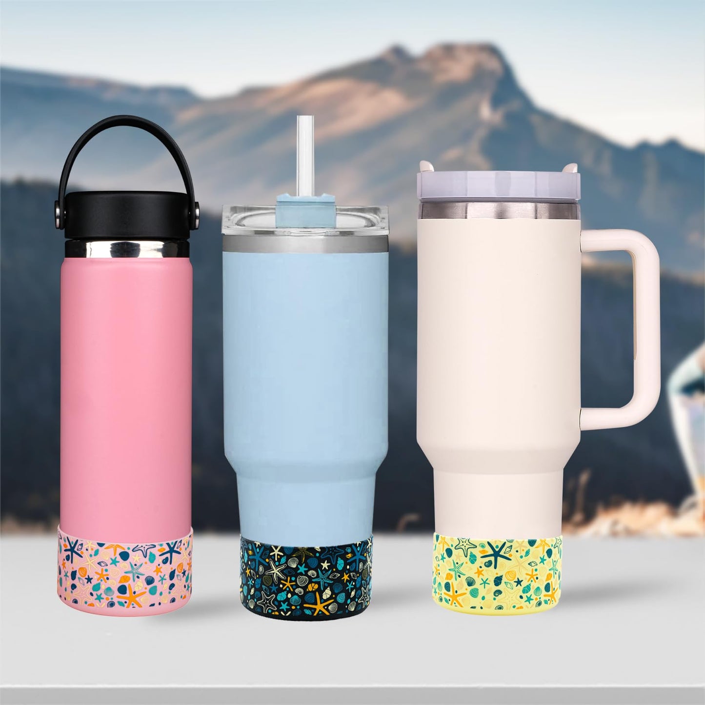 HEYSKAY 2pcs Protective Flask Silicone Boot Base for Stanley Quencher Adventure 40oz & Stanley IceFlow 20oz 30oz Tumbler, and Compatible with 12-24oz Hydro Sport Water Bottles,Yeti and More