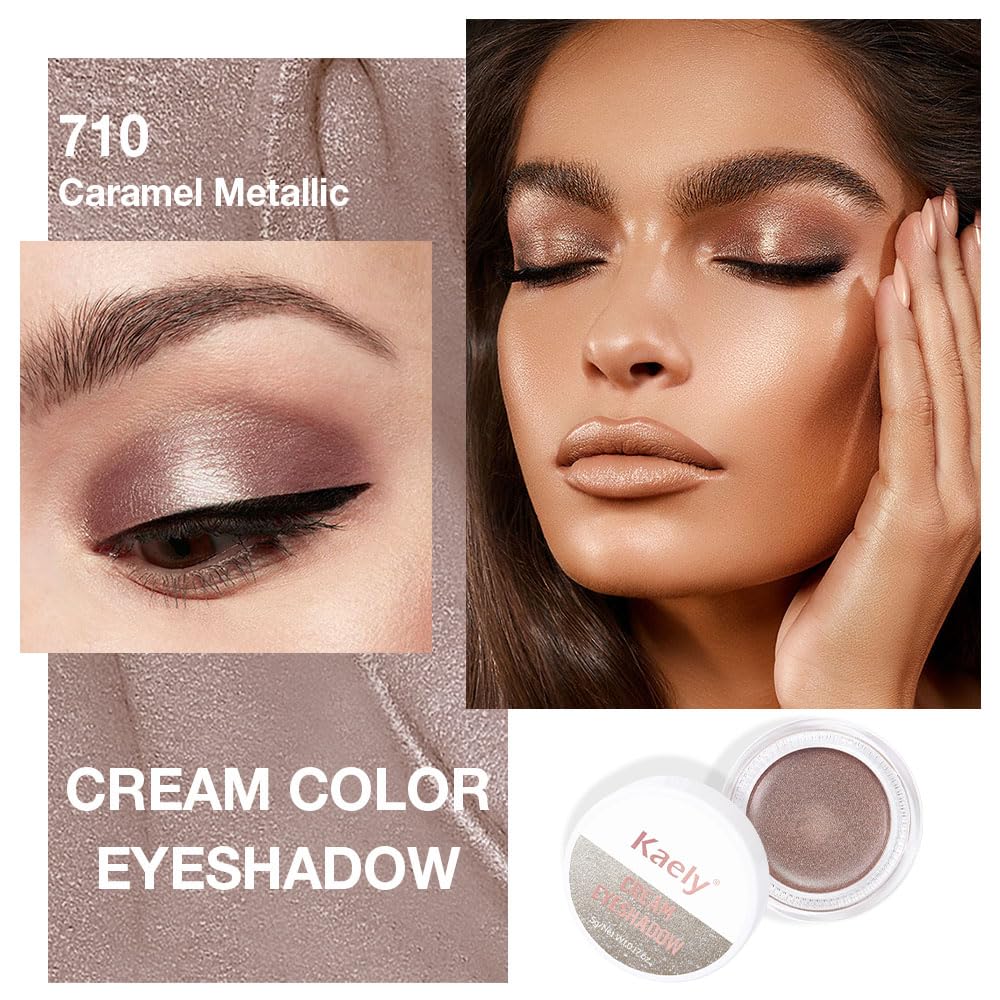 evpct Single Cream Eye Shadow Pallette Pots Makeup for older Women, Caramel Shimmer Glitter Metallic Monochrome Cream to Powder Eyeshadow Palette Eye Brightener, Waterproof Blendable, 710