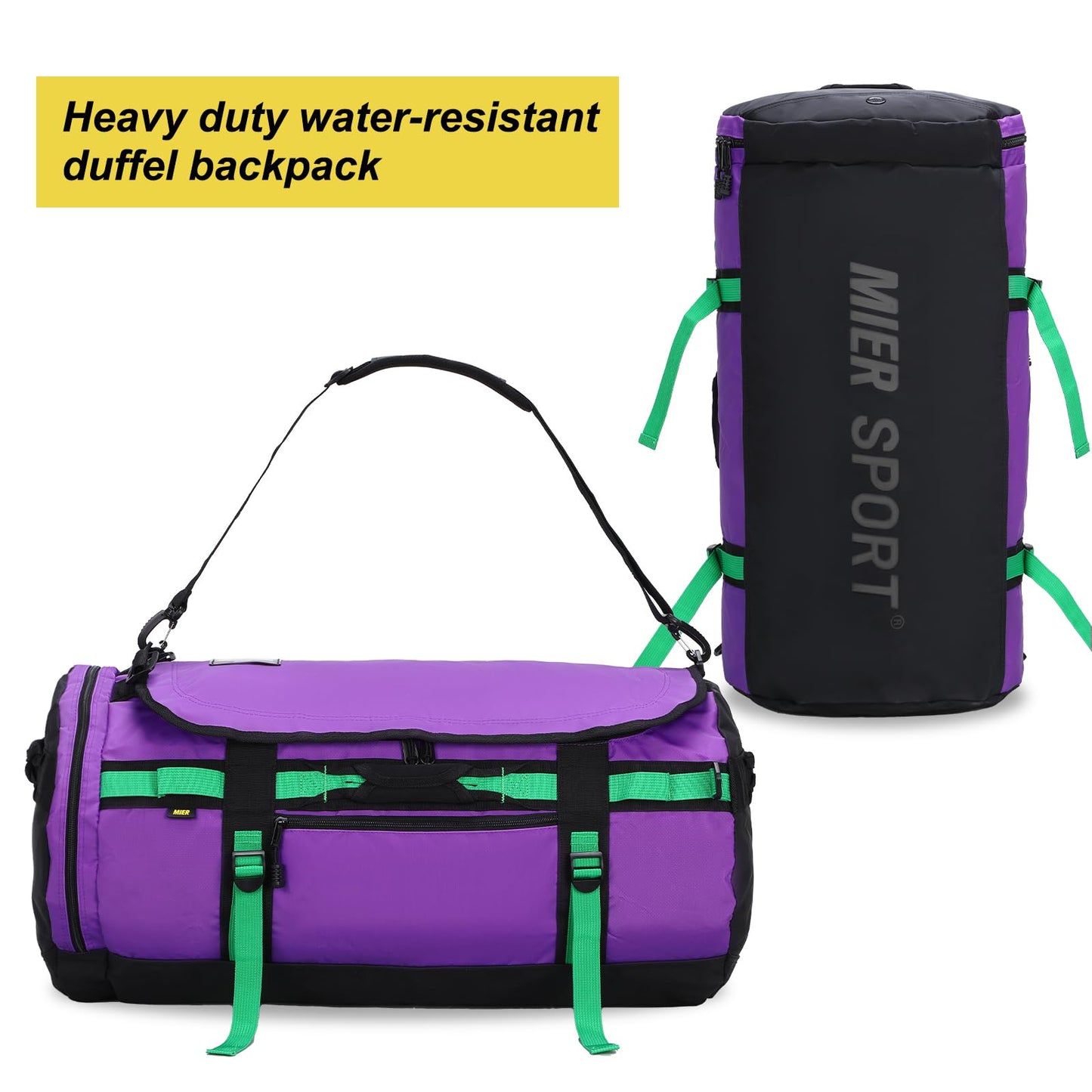 MIER Large Duffle Backpack Sports Gym Bag with Shoe Compartment, Heavy Duty and Water Resistant, Purple, 45L