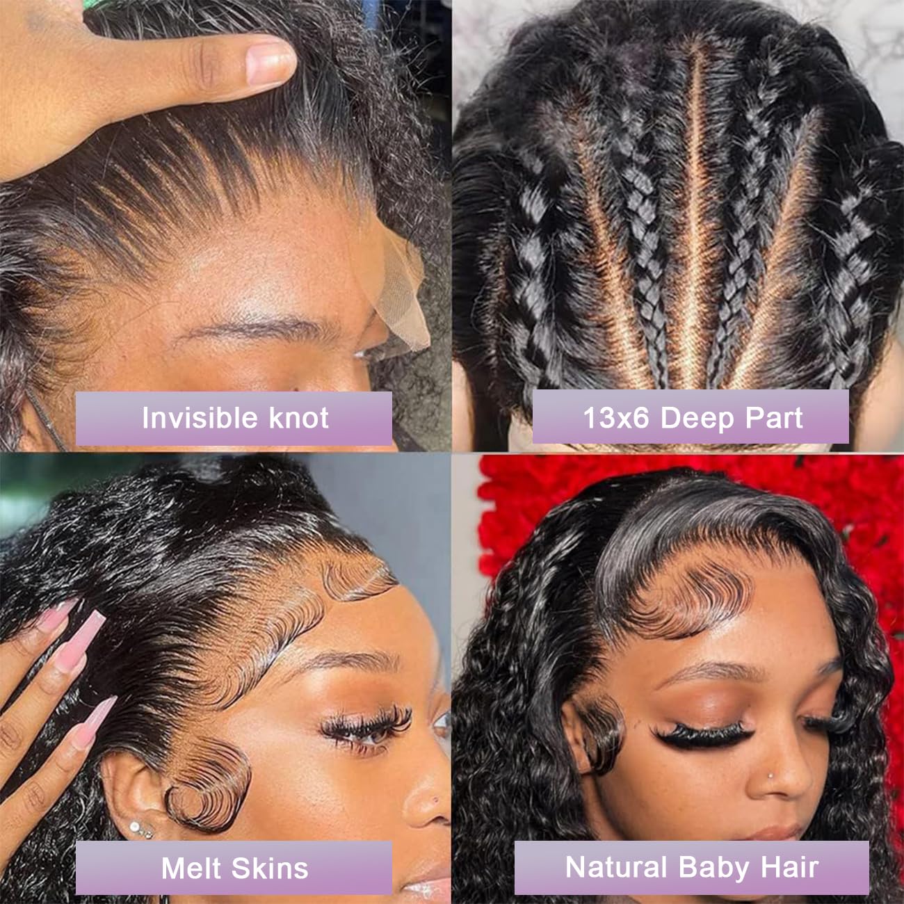 13x6 Deep Wave Lace Front Wigs Human Hair 180% Density Deep Wave Frontal Wigs Human Hair HD Lace Curly Wigs for Black Women Pre Plucked with Baby Hair Curly Lace Front Wig Human Hair 22 Inch