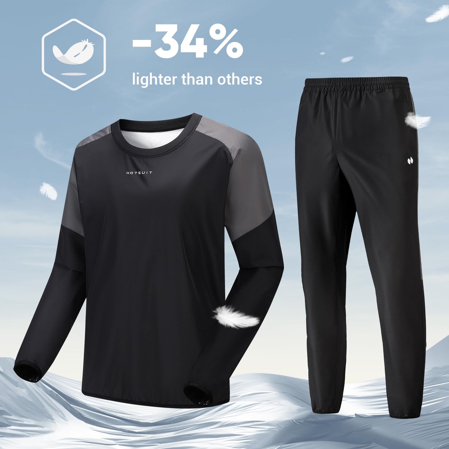 HOTSUIT Sauna Suit Men Sweat Suits Anti Rip Gym Exercise Workout Sauna Jackets Pants, Black, M
