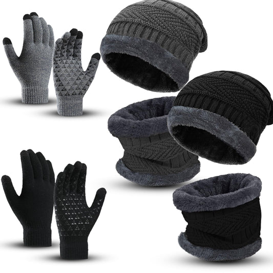 ABUDDER 6 Pieces Winter Beanie Hat Scarf Gloves Set for Men and Women,Knitted Cap Winter Hat Touchscreen Gloves Neck Warmer Set
