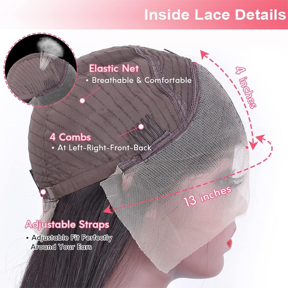30 Inch Straight Lace Front Wigs Human Hair Pre Plucked 180% Density 13x4 HD Transparent Frontal Wigs Human Hair Straight Brazilian Virgin Wigs Human Hair Swiss Lace Front Wigs for Women (30 Inch)
