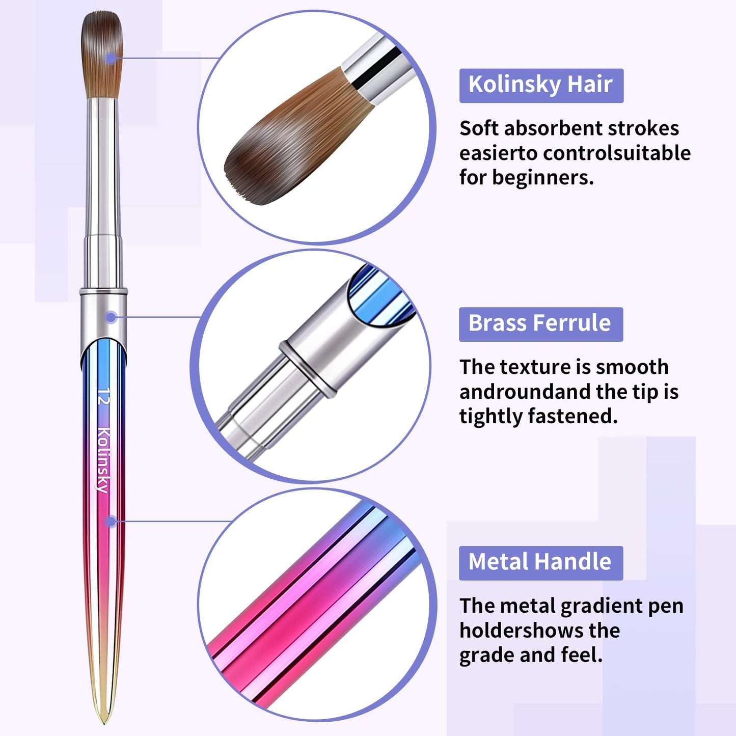 100% Kolinsky Acrylic Nail Brush Size 16,Pure Handmade Round Shape Nail Brushes For Acrylic Application,Professional Nail Art Brush Manicure for Women (#16)